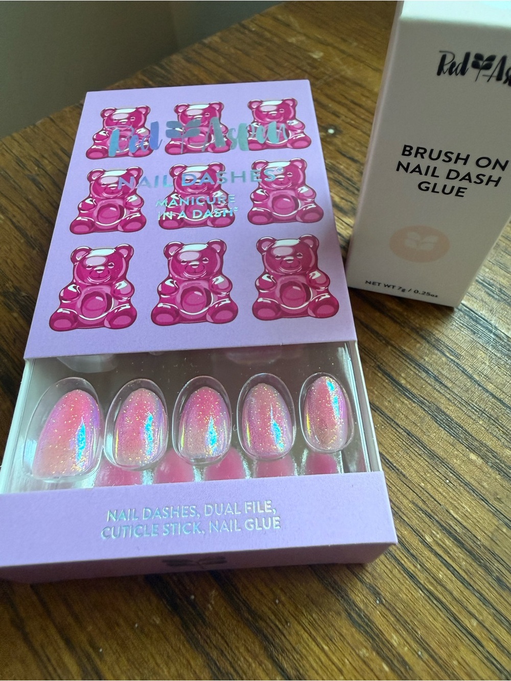 Pink Iridescent Press-On Nails with Nail Glue, NIB